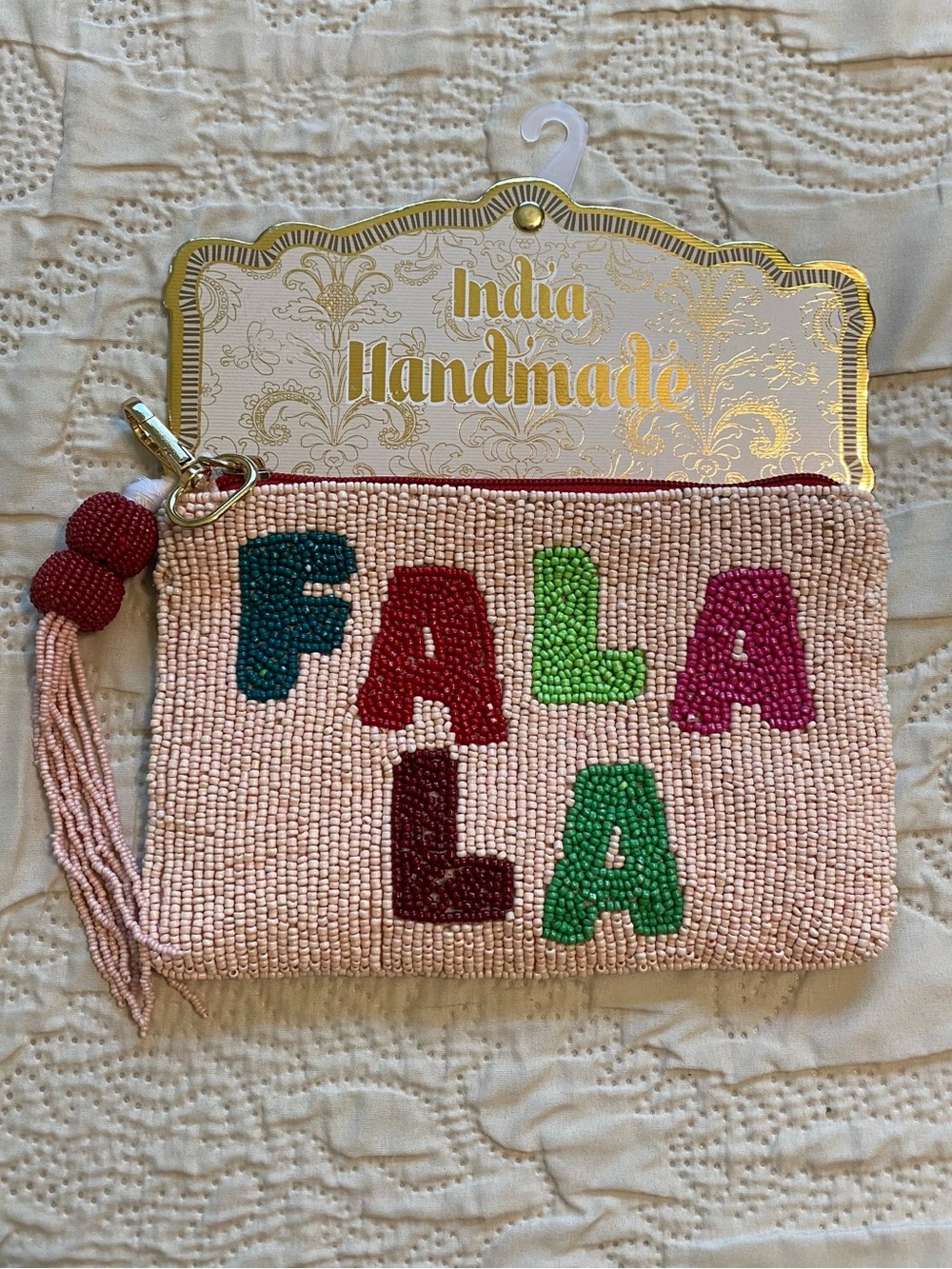 🍀NWT! Pink Beaded 'FALA LA' Wristlet Pouch